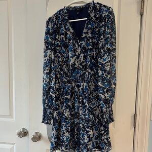 Aqua Long Sleeve Blue and Black Floral Dress
